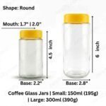 Set of 300ml and 150ml Round Coffee Glass Jars with Yellow Lids - Jarsify Storage Collection