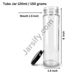 120ml tube glass jar with black lid for honey, spices and samples slim tall glass jar 120ml with narrow mouth for storage and packaging clear tube jar 150g capacity ideal for herbs, honey and dry items - jarsify