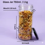 Premium 750ml Glass Jar (1kg Capacity) – Elegant Storage with Sleek Black Lid