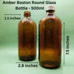 Amber Boston round glass bottle 500ml large size with screw cap for liquid storage and chemical use