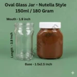 150ml Nutella-style oval glass jar with white screw cap, 3.8 inches height, ideal for spice storage and wedding favors.