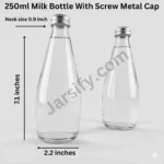 250ml Clear Glass Milk Bottle with Screw Metal Cap for Dairy - jarsify
