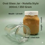 300ml Nutella-style oval glass jar for food packaging, features a wide 1.8-inch mouth and 4-inch length