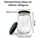 400ml slanted hexagonal honey glass jar black lid