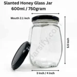 600ml slanted hexagonal honey glass jar black lid