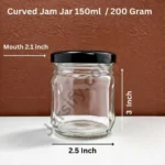 Curved waist-shaped glass jar with secure lid, perfect for storing honey, jam, achar, and other kitchen items. jarsify