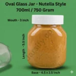 Large 700ml Oval Glass Jar Nutella Style with 3-inch wide mouth and white lid, 5.5 inches height for bulk storage.