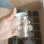 100ml Empty Glass Honey Jars with Black Metal Lids on a White Background, One Vertical and One Horizontal, with Text Overlays for 2.5 Inch Height and 2.5 Inch Diameter Dimensions and the Jarsify.com